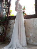 Airchics robe longue pois transparent tutu tulle manches longues élégant pour mariage