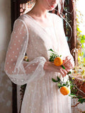 Airchics robe longue pois transparent tutu tulle manches longues élégant pour mariage
