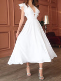 Airchics mi-longue robe volantée fluide décolleté plongeant élégant de cocktail