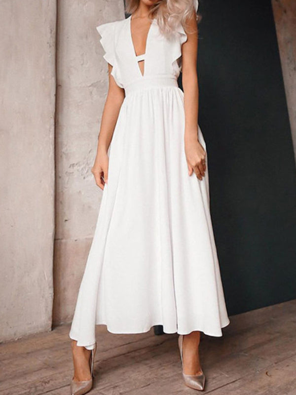 Airchics mi-longue robe volantée fluide décolleté plongeant élégant de cocktail