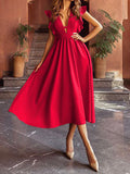Airchics mi-longue robe volantée fluide décolleté plongeant élégant de cocktail