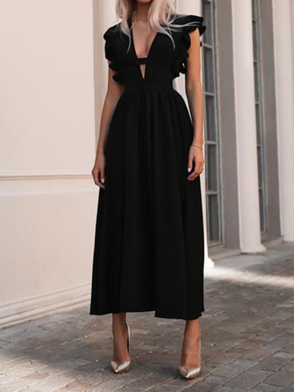 Airchics mi-longue robe volantée fluide décolleté plongeant élégant de cocktail