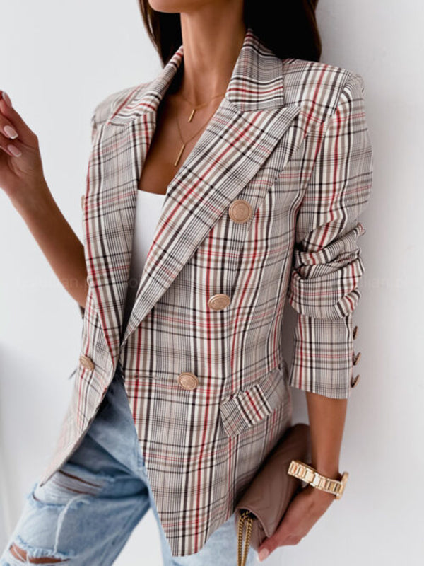 Airchics blazer carreaux double boutonnage poches élégant femme veste