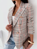 Airchics blazer carreaux double boutonnage poches élégant femme veste