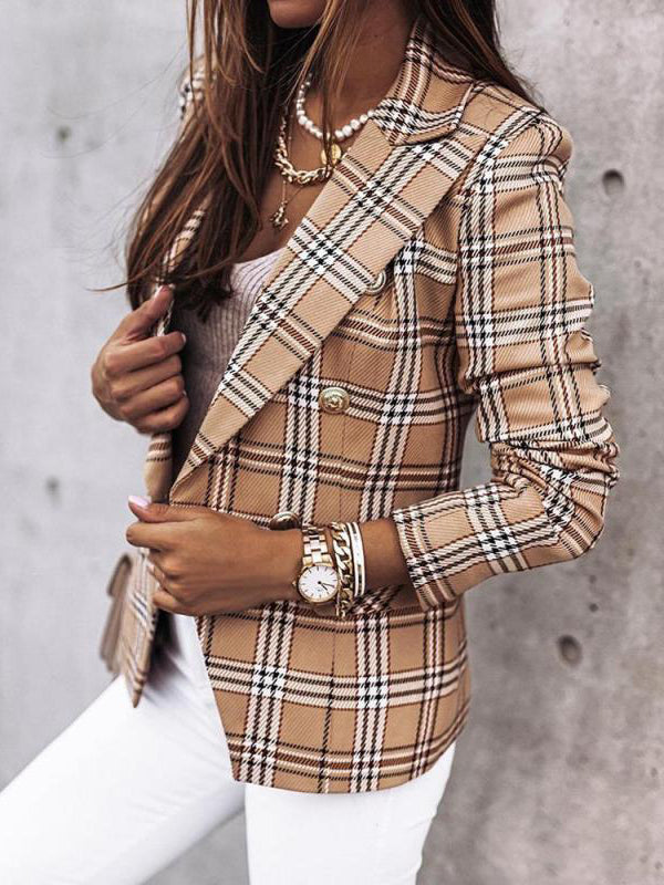 Airchics blazer carreaux double boutonnage poches élégant femme veste