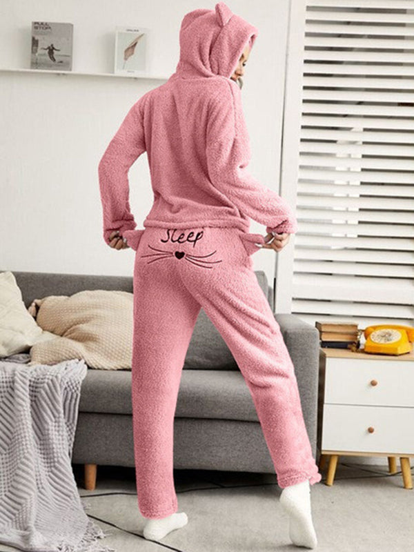 Airchics ensemble de pyjama pilou polaire sleep chats à capuche mignon femme