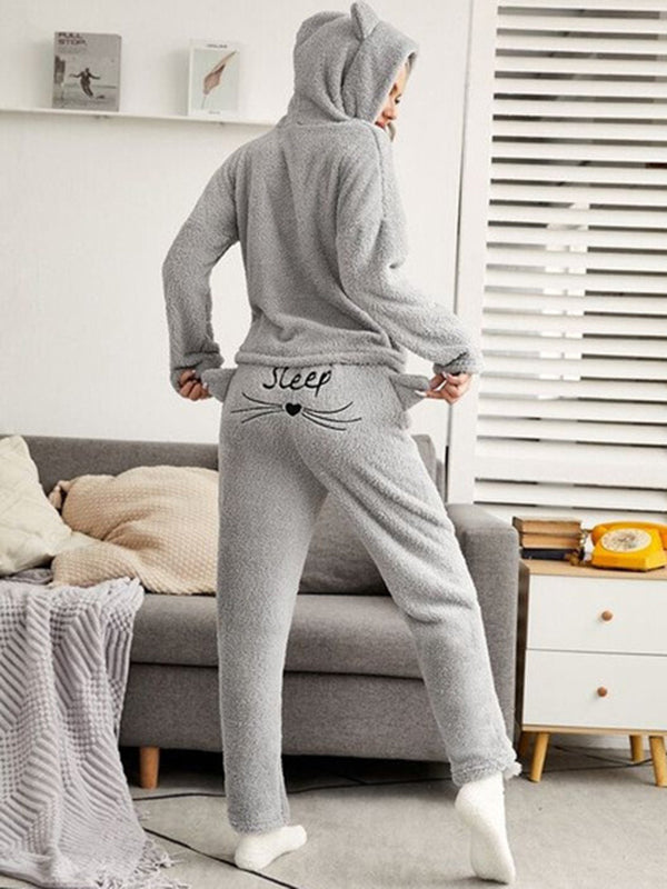 Airchics ensemble de pyjama pilou polaire sleep chats à capuche mignon femme