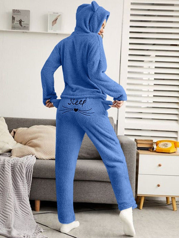 Airchics ensemble de pyjama pilou polaire sleep chats à capuche mignon femme