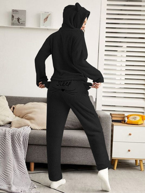 Airchics ensemble de pyjama pilou polaire sleep chats à capuche mignon femme
