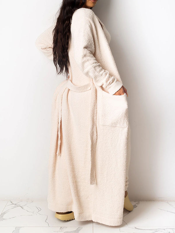 Airchics ensemble de pyjama longue polaire ceinture 3 pièces femme style maison