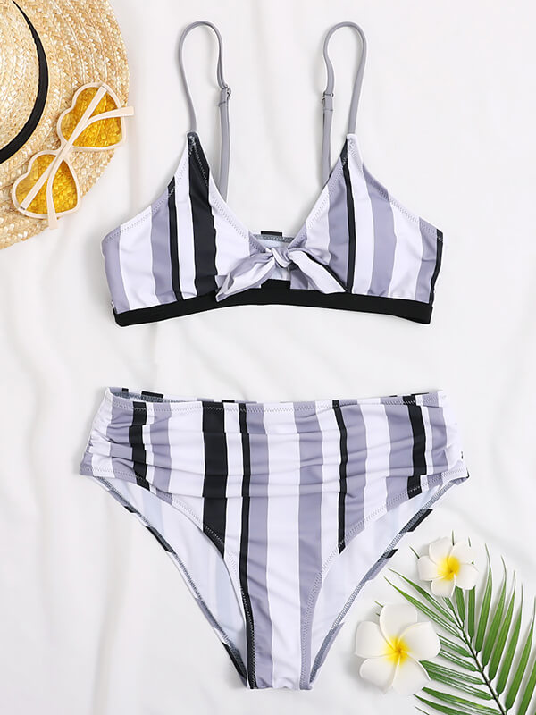 Airchics maillot de bain rayé 2 pièces dos nu nœud femme bikini multicolore