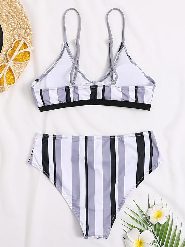 Airchics maillot de bain rayé 2 pièces dos nu nœud femme bikini multicolore