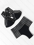 Airchics maillot de bain tulle rayé 2 pièces taille haute femme bikini noir