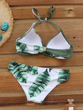 Airchics maillot de bain imprimé feuille 2 pièces dos nu licou femme été bikini vert