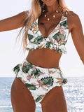 Airchics maillots de bain bikini  imprimé à fleurs à volants dos nu sans manches mode femme vert