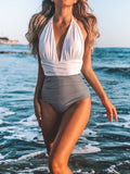 Airchics maillot de bain rayé licou dos nu femme tankini blanche