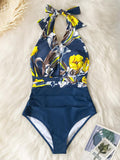 Airchics maillot de bain fleurie licou dos nu femme tankini bleu
