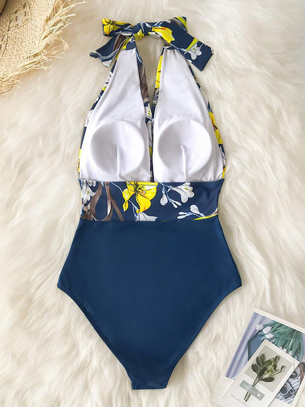 Airchics maillot de bain fleurie licou dos nu femme tankini bleu