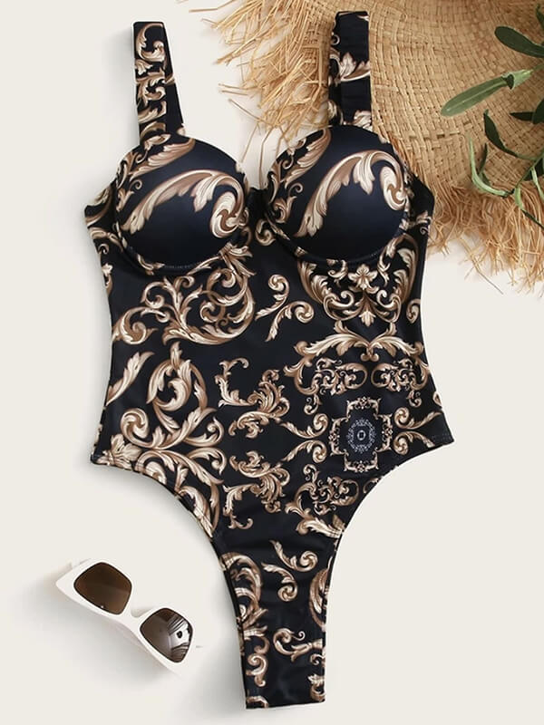 Airchics maillot de bain imprimé baroque avec armature une pièce bleu marine