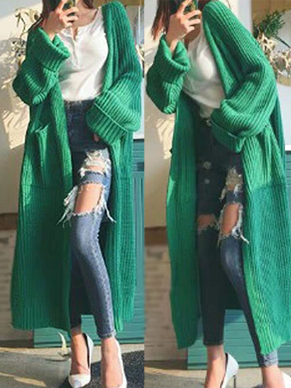 Décontracté Cardigan Longue en Maille avec Poches Femme Oversized