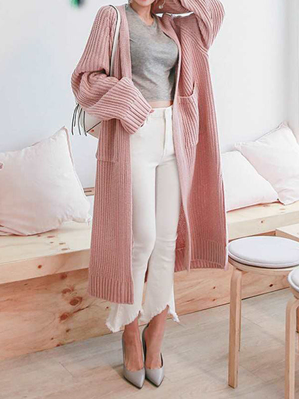 Décontracté Cardigan Longue en Maille avec Poches Femme Oversized