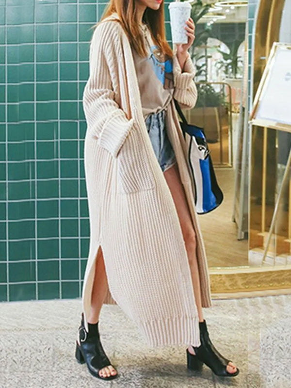 Décontracté Cardigan Longue en Maille avec Poches Femme Oversized