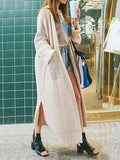 Décontracté Cardigan Longue en Maille avec Poches Femme Oversized