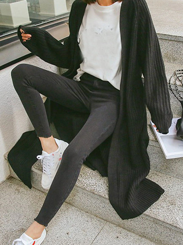 Décontracté Cardigan Longue en Maille avec Poches Femme Oversized