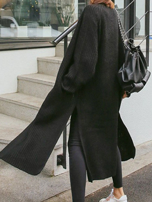 Décontracté Cardigan Longue en Maille avec Poches Femme Oversized