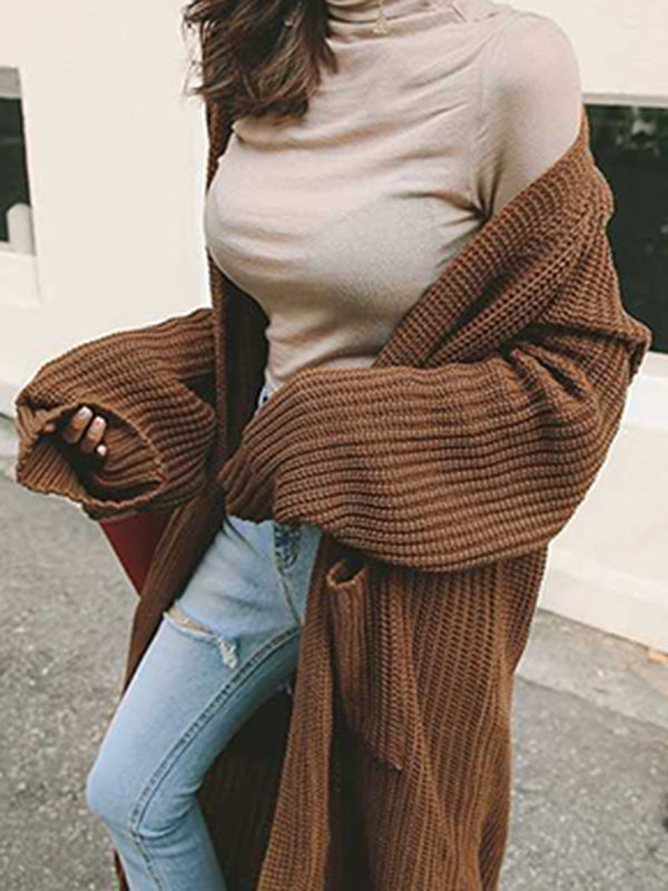 Décontracté Cardigan Longue en Maille avec Poches Femme Oversized