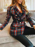 Airchics blazer carreaux double boutonnage mode femme veste rouge et noir
