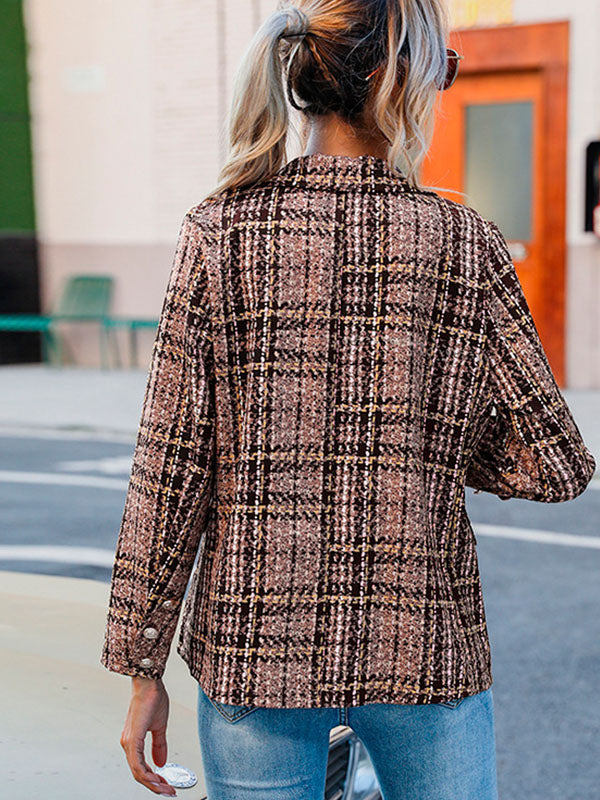 Airchics blazer carreaux double boutonnage poches col revers mode femme veste marron