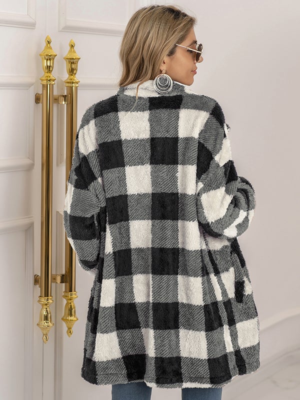 Airchics manteau à carreaux poches boutonnage mode décontracté femme surchemise