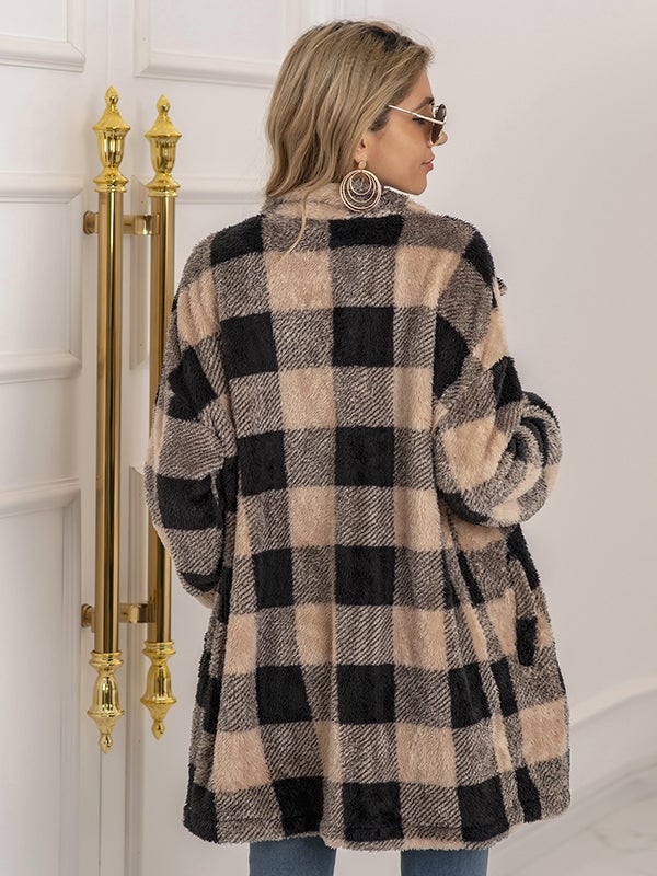 Airchics manteau à carreaux poches boutonnage mode décontracté femme surchemise