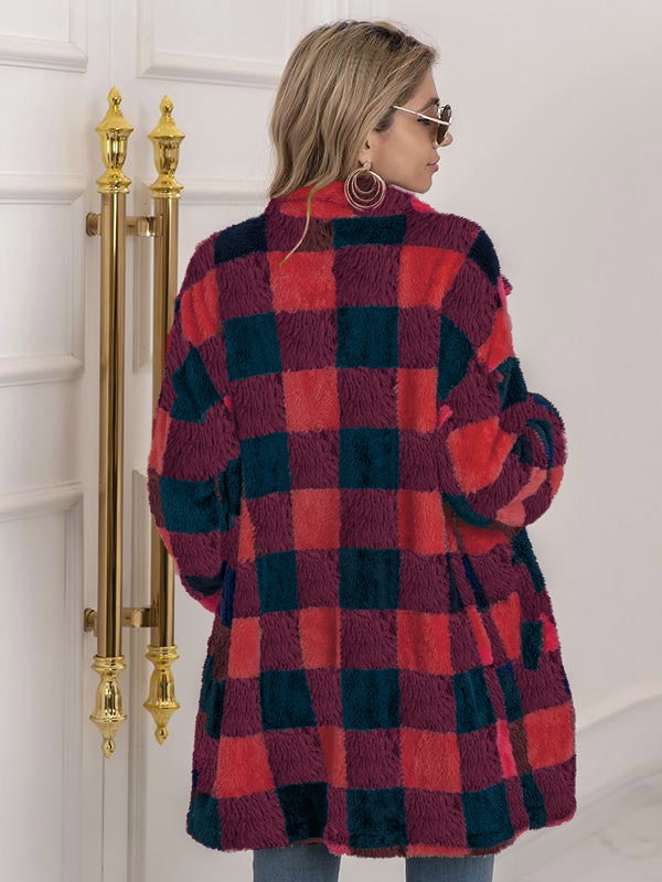 Airchics manteau à carreaux poches boutonnage mode décontracté femme surchemise