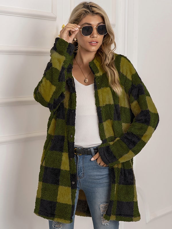 Airchics manteau à carreaux poches boutonnage mode décontracté femme surchemise