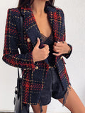 Airchics blazer carreaux double boutonnage col revers mode femme veste rouge
