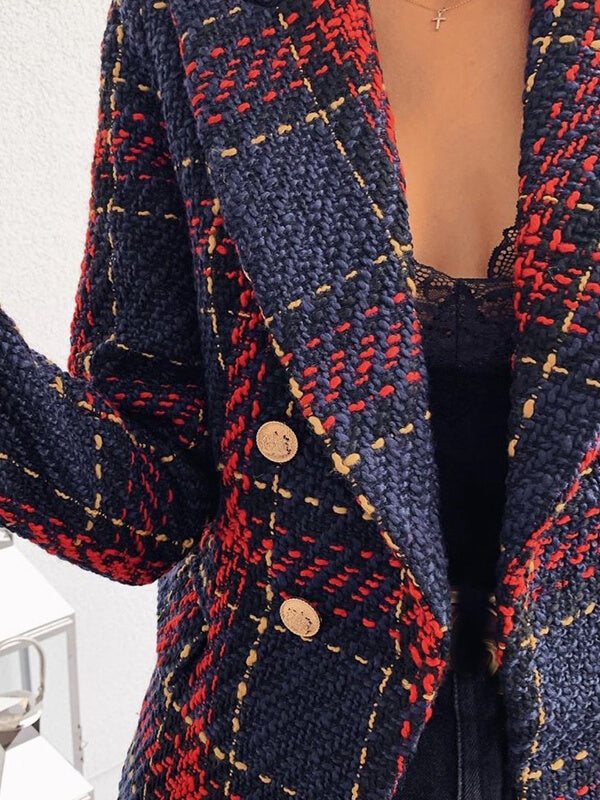 Airchics blazer carreaux double boutonnage col revers mode femme veste rouge