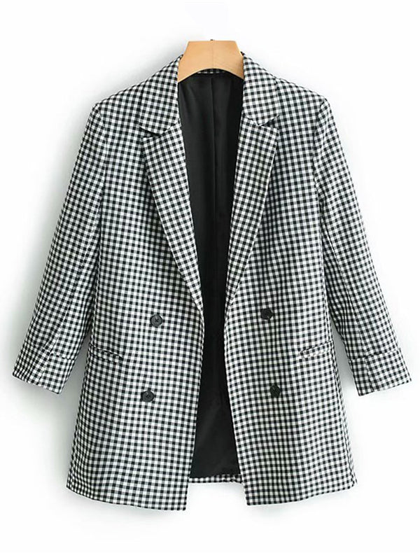 Airchics blazer carreaux double manches 3/4 élégant femme vestes blanc et noir