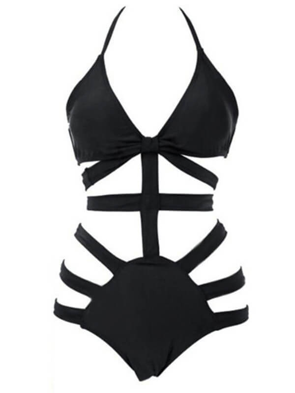 Airchics maillot de bain une pièce strappy découpes licou mode femme noir