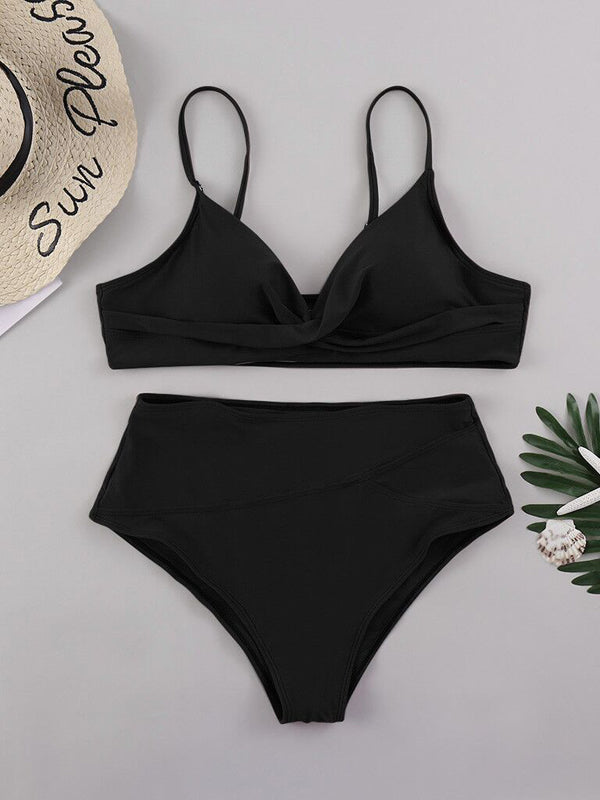 Airchics maillot de bain 2 pièces v-cou mode femme bikini noir