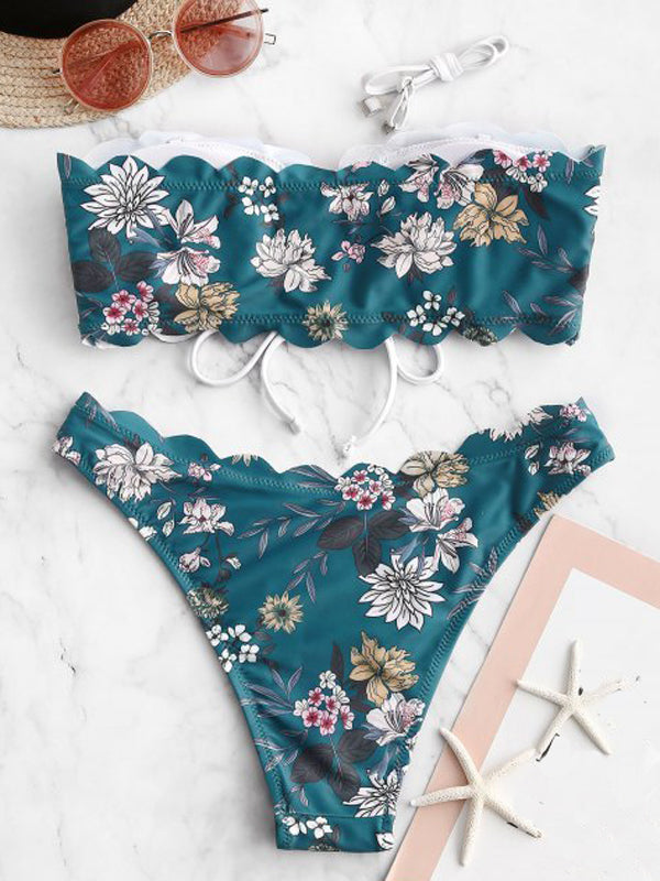Airchics maillot de bain fleurie avec à lacets 2 pièces bandeau femme bikini