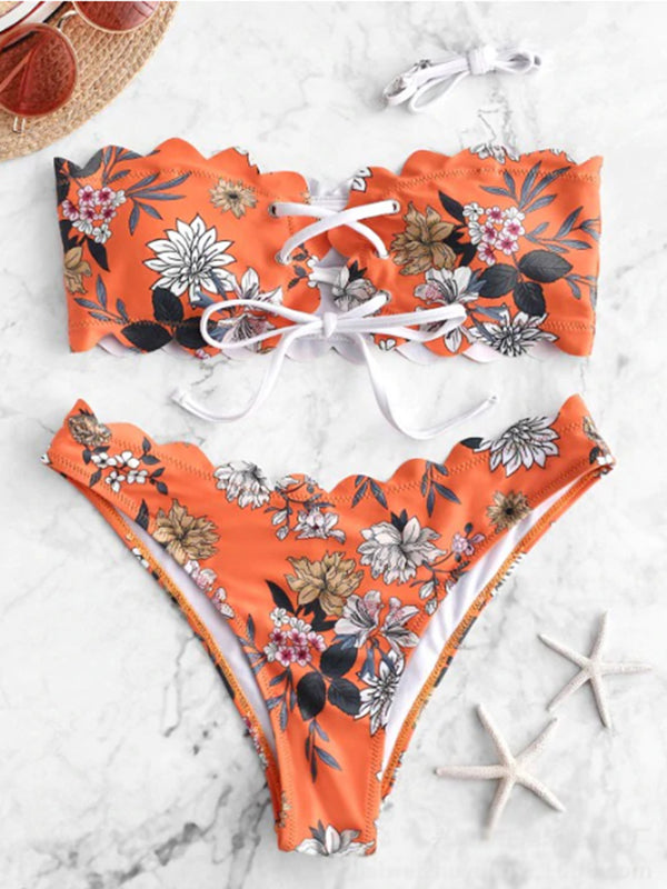 Airchics maillot de bain fleurie avec à lacets 2 pièces bandeau femme bikini