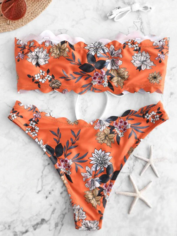 Airchics maillot de bain fleurie avec à lacets 2 pièces bandeau femme bikini