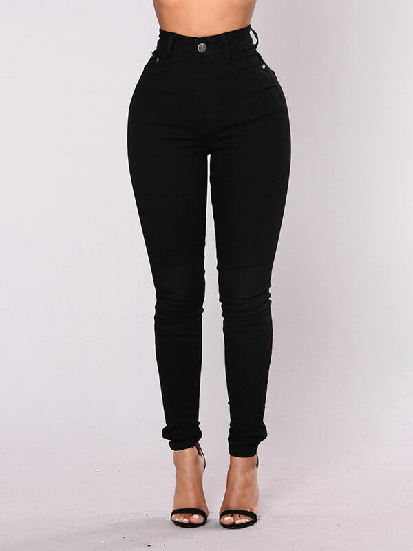 Airchics longue jeans slim fitness avec poches taille haute femme décontracté