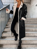 Airchics longue manteau simili cuir boutons avec poches ceinture col revers femme oversized