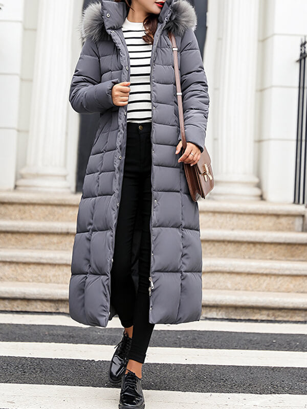 Airchics longue manteau boutons avec poches ceinture fermeture éclair à capuche femme mode