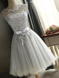 Vintage Robe Courte avec Noeud Papillon en Dentelle Tutu Tulle Gris