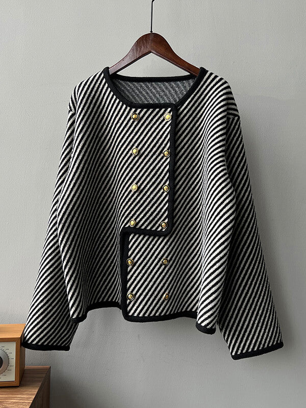 Airchics manteau rayé double boutonnage irrégulière femme mode