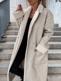 Airchics longue manteau simili cuir boutons avec poches ceinture col revers femme oversized